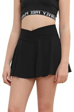 Haloumoning Mädchen Tennisrock mit Taschen Innenhose Golf Skorts Plissierte Sportrock Kinder Hohe Taile Sommerrock Minirock,Schwarz,140 von Haloumoning