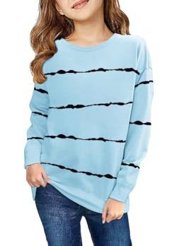 Haloumoning Sweatshirt Mädchen Streifen Rundhalsausschnitt Kinder Pullover Casual Langarm Tops Himmelblau 140 von Haloumoning