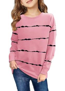 Haloumoning Sweatshirt Mädchen Streifen Rundhalsausschnitt Kinder Pullover Casual Langarm Tops Rosa 150 von Haloumoning