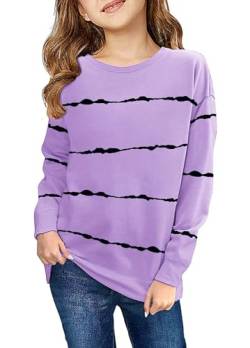 Haloumoning Sweatshirt Mädchen Streifen Rundhalsausschnitt Kinder Pullover Casual Langarm Tops Violett 150 von Haloumoning
