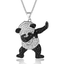 Goldkette Herren Iced Out,Platin überzogen Weißgold Tanzender Panda Anhänger Halskette,Volle Cz Labordiamants Zinken-Set,mit Baby-Tennis-Kette 50cm,KOSTENLOSE Geschenkbox von Halukakah