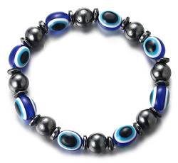 Halukakah ● Böser Blick ● Armband Perlen Kabbale Schutz Hämatit Handgemachtes Zierliches Dehnbar Armband für Männer Frauen Navy Blau Auge mit KOSTENLOSE Geschenkbox von Halukakah