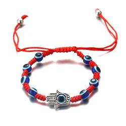 Halukakah Böser Blick Armband für Frauen Männer Handgemachtes Geflecht Hamsa Hand Blaues Auge 9 Perlen Rote Schnur Handgemachtes Geflecht Armband Größe Einstellbar Schutz Mal de Ojo Schmuck von Halukakah