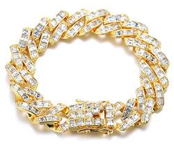 Halukakah Diamant Goldkette für Männer Iced Out,16MM Weißer Zirkon 18 Karat Vergoldet Armband 20cm,Voll Cz Diamant Schnitt Zinken-Set,Geschenk für Ihn von Halukakah