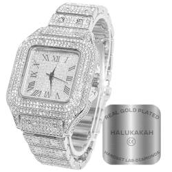 Halukakah Diamant Golduhr, Herren Platin Weiß Vergoldet 40MM Breite Quadrat Wählen Quarz Armband 24cm, mit Geschenkbox von Halukakah