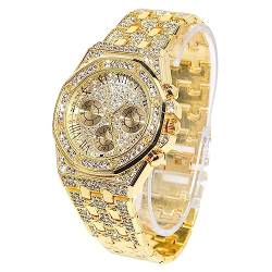 Halukakah Diamant Golduhr für Männer,18k Echtgold Plattiert 20mm Breite Quarz Armband 22cm,mit Geschenkbox von Halukakah
