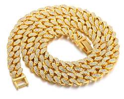 Halukakah Diamant Kubanische Kette Goldkette für Männer,13MM Iced Out 18 Karat Echtvergoldung Halsband Halskette 75cm,Volle Cz Diamantschliff-Stiftset,mit Geschenkbox von Halukakah
