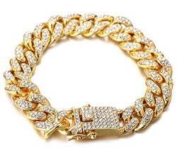 Halukakah Diamant Kubanische Kette für Kind,14MM Jungs 18 Karat Echt Vergoldet Armband 18cm,Labordiamanten Zinken-Set 8-15 Jahre.KOSTENLOSE Geschenkbox von Halukakah