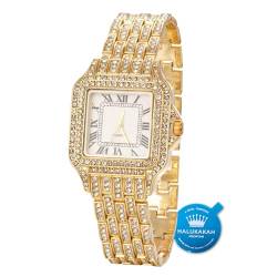 Halukakah Diamanten Gold Uhr,Herren 18K Echtes Gold Plattiert 33MM Breite Breite Quadratisches Zifferblatt Quarz Armband 20cm,Kostenlose Geschenkbox von Halukakah
