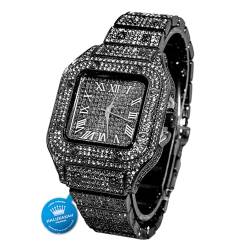 Halukakah Diamanten Gold Uhr,Herren Rhodium Schwarz Plattiert 40MM Breite Quadratisches Zifferblatt Quarz Armband 24cm,Kostenlose Geschenkbox von Halukakah