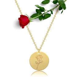 Halukakah Geburtsblüten Halskette: 18k Echt Vergoldeter Blumenanhänger mit Juni Rose - Handgefertigte Zierliche Halskette, Personalisiertes Schmuckgeschenk zum Geburtstag von Halukakah