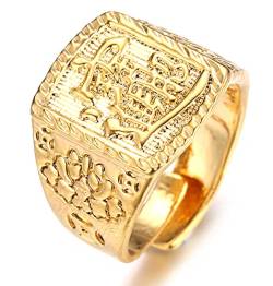 Halukakah ● Gold Segne Alle ● Herren 18K Vergoldet 丨 Reich 丨 Kanji-Ring Größe Einstellbar mit Gratis Geschenkbox von Halukakah
