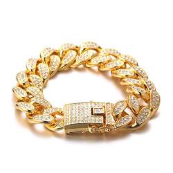 Halukakah Goldkette für Herren Männer,20MM Kubanische Kette Iced Out 18 Karat Echtvergoldung Armband 20cm,Labordiamanten Hand Eingelegt,mit Geschenkbox von Halukakah