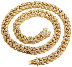 Halukakah Goldkette für Männer,13MM Kubanische Kette Iced Out 18 Karat Echtvergoldung Halsband Halskette 45cm,Volle Cz Diamantschliff-Stiftset,mit Geschenkbox von Halukakah