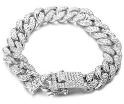 Halukakah Goldkette für Männer Iced Out,14MM Herren Platin Weißgold Diamant Kubanische Gliederkette Miami Choker Halskette Armband,Full Cz Prong Set,mit Geschenkbox (14MM Platiniertes Armband, 20.5) von Halukakah