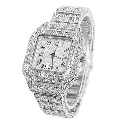 Halukakah Quadratisch Zifferblatt Diamant Golduhr Iced Out, Männer Platin Weißgold Plattiert Quarz Armband 24cm, mit Geschenkbox von Halukakah