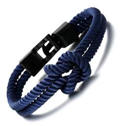 Halukakah ● SAIL ● Men's Nylon Rope Cord Bracelet Infinity Loop Dark Blue Handmade Gun Black Clasp 8.26"/21cm with Free Giftbox von Halukakah