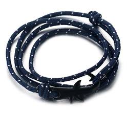 Halukakah ● SAIL ● Men's Nylon Rope Cord Bracelet Multilayer Deep Sea Blue Polka Dot Handmade Black Shark Clasp 8.26"/21cm with Free Giftbox von Halukakah