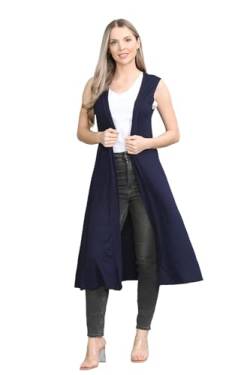 Damen Maxi-Strickjacke, ärmellos, offener Kragen, lang Gr. 46-48, navy von Hamishkane