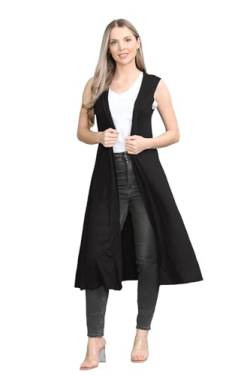 Damen Maxi-Strickjacke, ärmellos, offener Kragen, lang Gr. M-L, Schwarz von Hamishkane