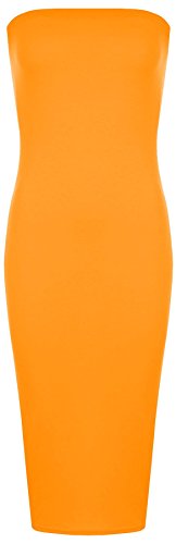 Hamishkane Damen Bandeau-Kleid, trägerlos, Stretch, lang, figurbetont, Midi-Kleid, neon-orange, 34-36 von Hamishkane