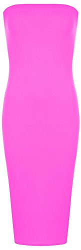 Hamishkane Damen Bandeau-Kleid, trägerlos, Stretch, lang, figurbetont, Midi-Kleid, neon pink, 34-36 von Hamishkane
