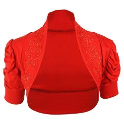 Hamishkane Damen Bolero mit Perlen, gerüscht, kurzärmelig, Baumwolle, rot, 38-40 von Hamishkane