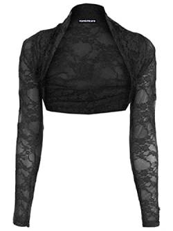 Hamishkane Damen Bolero mit floraler Spitze, langärmelig, vorne offen, bauchfrei, Schwarz , 38-40 von Hamishkane