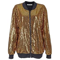 Hamishkane Damen Bomberjacke mit Pailletten, Glitzer, für Clubbing, Party, Bikermantel Gr. 42/44/Große Größen, gold von Hamishkane