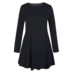 Hamishkane Damen Langärmeliges Kleid mit Rundhalsausschnitt, Swing-Kleid, ausgestellt, A-Linie, Mini-Top, Übergröße Gr. 50/52/Große Größen, Schwarz von Hamishkane