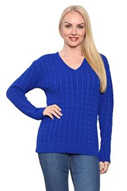 Hamishkane Damen Langarm Pullover V-Ausschnitt Zopfstrickpullover Casual Winter Sweater Top, königsblau, 50 DE/52 DE Mehr von Hamishkane