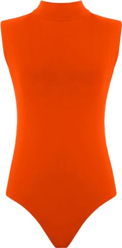 Hamishkane Damen Polobody mit hohem Halsausschnitt, einfarbig, ärmellos, dehnbar, Party-T-Shirt, neon-orange, 8-10 von Hamishkane