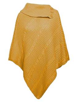Hamishkane Damen Poncho mit Zopfmuster, 3 Knöpfe, Umhang, Schal, Pullover, warme Strickjacke, senffarben, Large von Hamishkane
