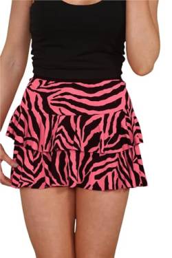 Hamishkane Damen Rara Rock Zebra Leopard Gedruckt Rüschen Lagenrock Party Dance Club Wear Minirock, Neon Pink Zebra, 40-42 von Hamishkane