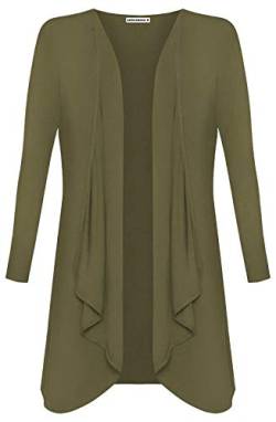 Hamishkane Damen Strickjacke, langärmelig, vorne offen, Jersey, Wasserfall, Einstecksaum, Übergröße Gr. 50-52, khaki von Hamishkane