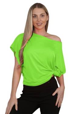 Hamishkane Damen-Top mit Bindeknoten, Übergröße, kurzärmelig, schulterfrei, Bardot-T-Shirt, Sommer-Party-Tops, neon green, 46-48 von Hamishkane