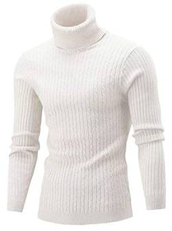 Hamishkane Herren Rollkragenpullover Langarm Zopfmuster Warm Casual Winter Sweater, cremefarben, Small von Hamishkane