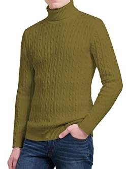 Hamishkane Herren Rollkragenpullover Langarm Zopfmuster Warm Casual Winter Sweater, khaki, XS von Hamishkane