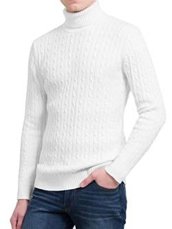 Hamishkane Herren Rollkragenpullover Langarm Zopfmuster Warm Casual Winter Sweater, weiß, Small von Hamishkane