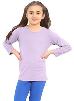 Hamishkane Mädchen Jungen Kinder Einfarbig Basic Langarm Rundhals T-Shirt Stretch Schule Tee Top, Flieder, 4-5 Jahre von Hamishkane