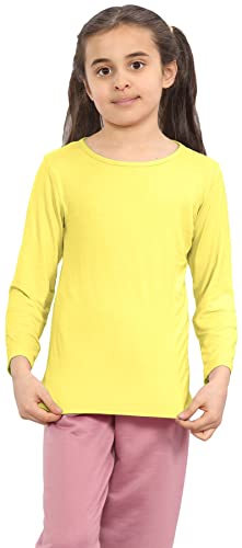 Hamishkane Mädchen Jungen Kinder Einfarbig Basic Langarm Rundhals T-Shirt Stretch Schule Tee Top, gelb, 5-6 Jahre von Hamishkane
