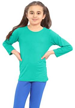 Hamishkane Mädchen Jungen Kinder Einfarbig Basic Langarm Rundhals T-Shirt Stretch Schule Tee Top, jadegrün, 9-10 Jahre von Hamishkane