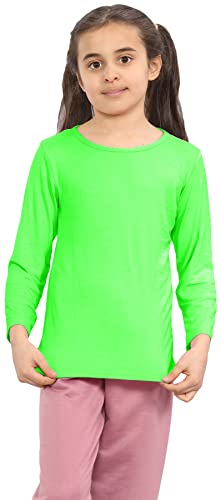 Hamishkane Mädchen Jungen Kinder Einfarbig Basic Langarm Rundhals T-Shirt Stretch Schule Tee Top, neon green, 5-6 Jahre von Hamishkane