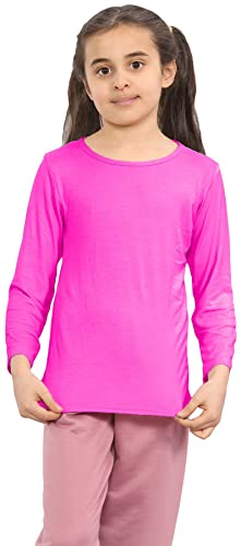 Hamishkane Mädchen Jungen Kinder Einfarbig Basic Langarm Rundhals T-Shirt Stretch Schule Tee Top, neon pink, 4-5 Jahre von Hamishkane
