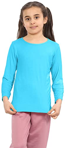 Hamishkane Einfarbiges T-Shirt für Mädchen, langärmelig, Jungen, Rundhalsausschnitt, Basic-Stretch-T-Shirt, Schul-T-Shirt, türkis, 11-12 Jahre von Hamishkane