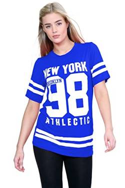 Hamishkane New York 98 Brooklyn Damen-Baseball-T-Shirt, gestreift, Oversize, Baggy, königsblau, 34-36 von Hamishkane