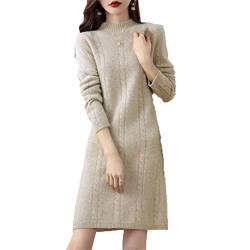 Hamthuit Damen Pullover Strickkleider Wolle Damen Warm Kleid Winter/Herbst Pullover Freizeitröcke, beige, L von Hamthuit
