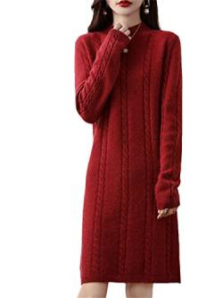 Hamthuit Damen Pullover Strickkleider Wolle Damen Warm Kleid Winter/Herbst Pullover Freizeitröcke, rot, M von Hamthuit
