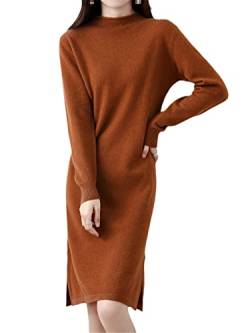 Hamthuit Damen Pullover Strickkleider Wolle O-Ausschnitt Kleid Herbst Winter Frauen Casual Langarm Rock, caramel, L von Hamthuit