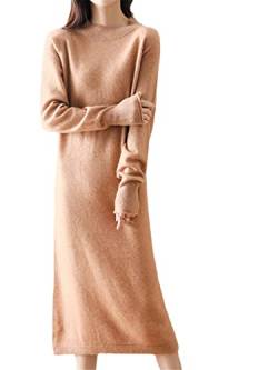 Hamthuit Damen Strickkleid Wolle Pulloverkleid Pullover Herbst Winter Warm Gestrickt Maxi Lange Pulloverkleider, Goldenes Khaki9, L von Hamthuit